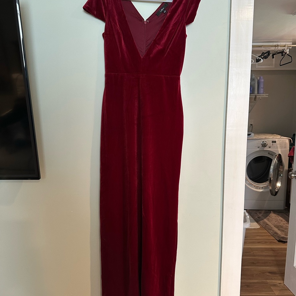 Lulu's  SM Red Flutter Sleeve V-Neck Gown